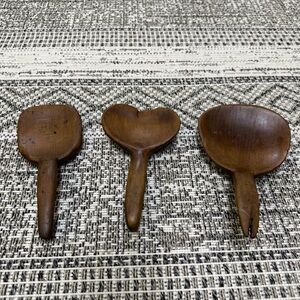 3 Early Antique Wooden Butter Paddle Spoon Patina Primitive Woodenware Americana